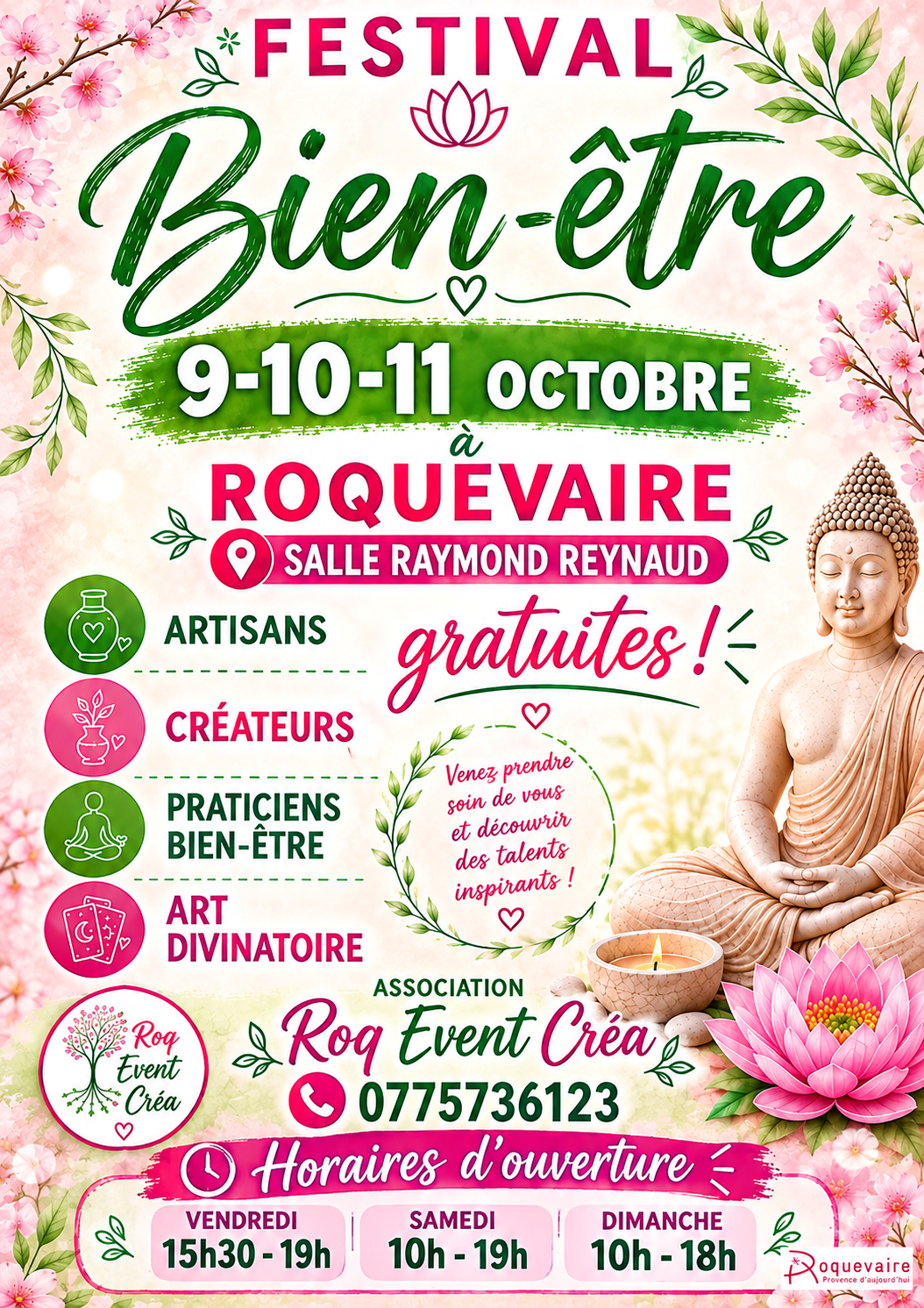 Affiche du Festival Bien-être de Roquevaire du 9 au 11 octobre 2026