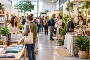 Stands et visiteurs dans un salon du bien-être
